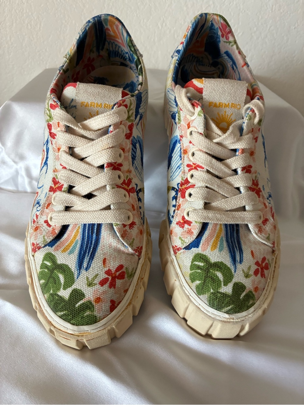 FARM Rio Kids Canvas Sneakers in Cream with Green, Blue & Orange Floral Print - Picture 2 of 6